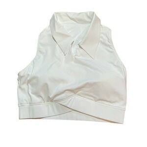 Halara NWOT White Collared Cropped Sleeveless Tank Built In Sport Bra Medium